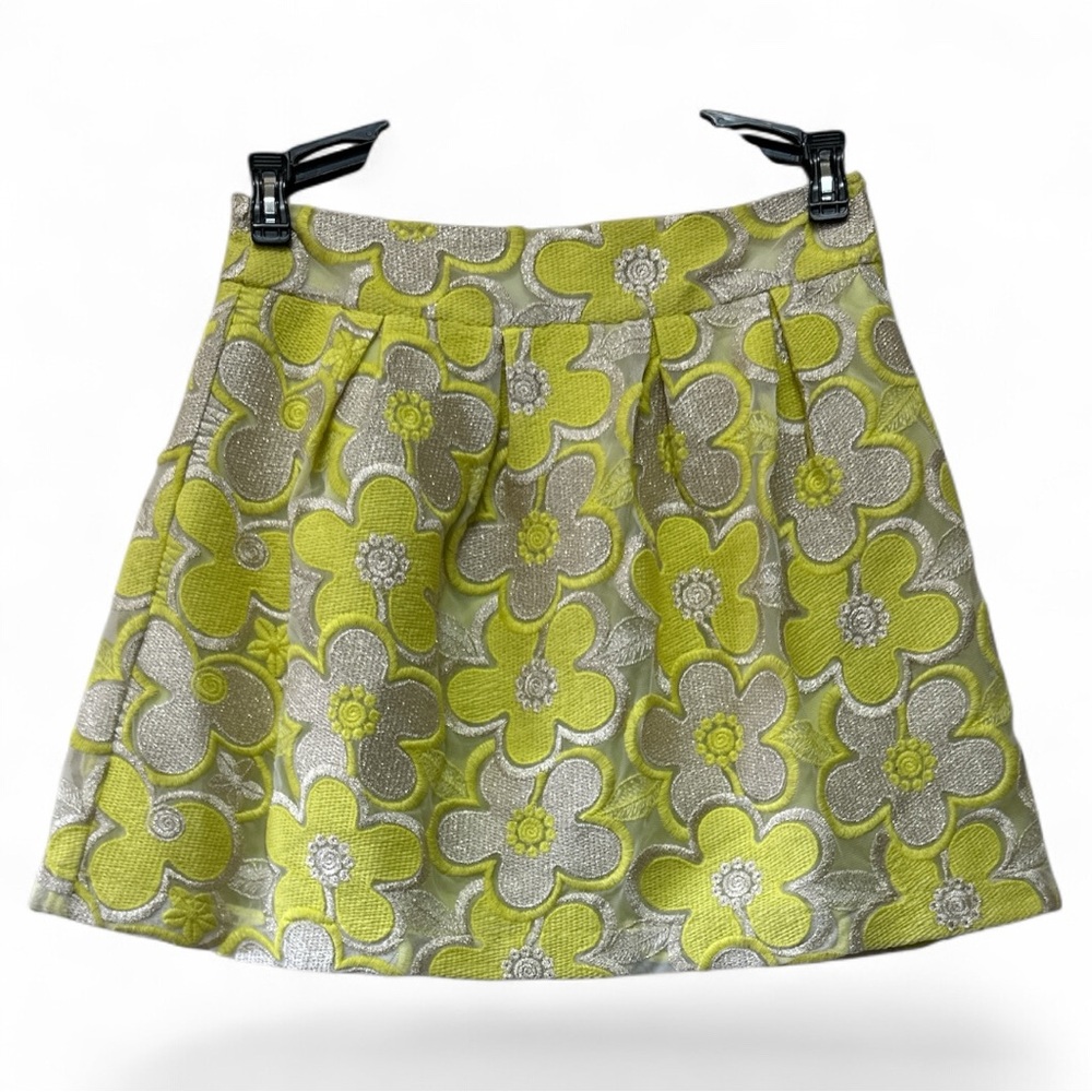 Envy Bright Neon Yellow Floral Embroidered Mini Skirt with Lining, Size Small
